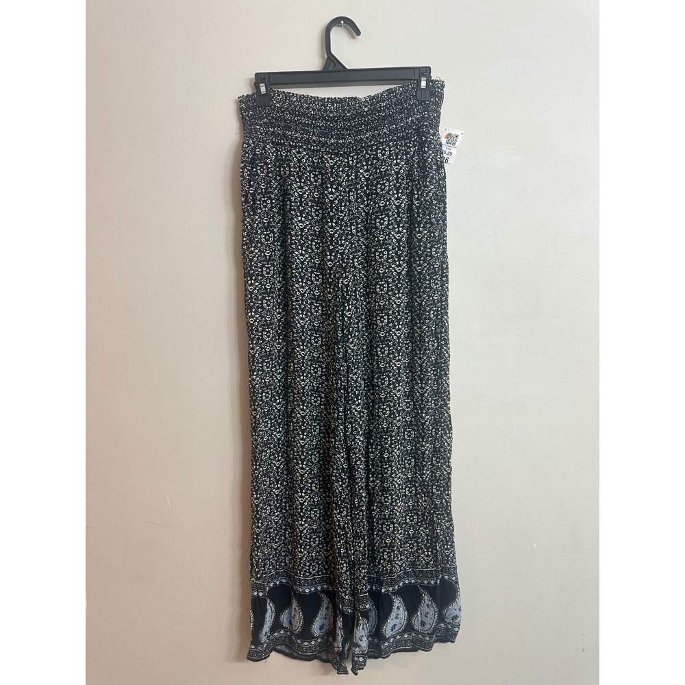 American Eagle Black Floral Paisley Smocked Wide Leg Palazzo Pants Large